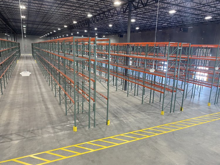 Empty pallet racking inside of a warehouse